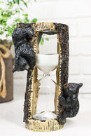 Rustic Adorable Forest Black Bear Cubs Climbing On Tree Sand Timer Figurine