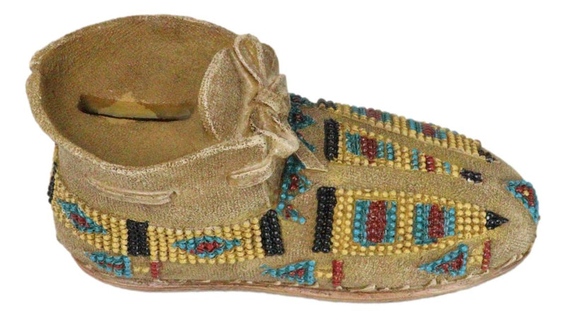 Rustic Tribal Native Indian Moccasin Shoe Shaped Coin Money Bank Jar Figurine