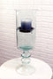 Contemporary Ribbed Cylinder Glass Pillar Candle Holder On Pedestal Stand 19"H