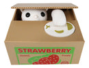 Whimsical Strawberry Feline Kitty Cat Coin Grabber Money Bank Box Sculpture