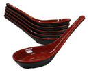 Contemporary Glossy Finish Red Black Melamine Asian Soup Spoons Pack Of 6 Set