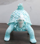 Auspicious Pastel Blue Turtle Tortoise With Patterned Shell And Snail Figurine