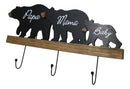 Rustic Forest Black Bear Family Papa Mama Baby Silhouette 3 Pegs Wall Hooks 20"L