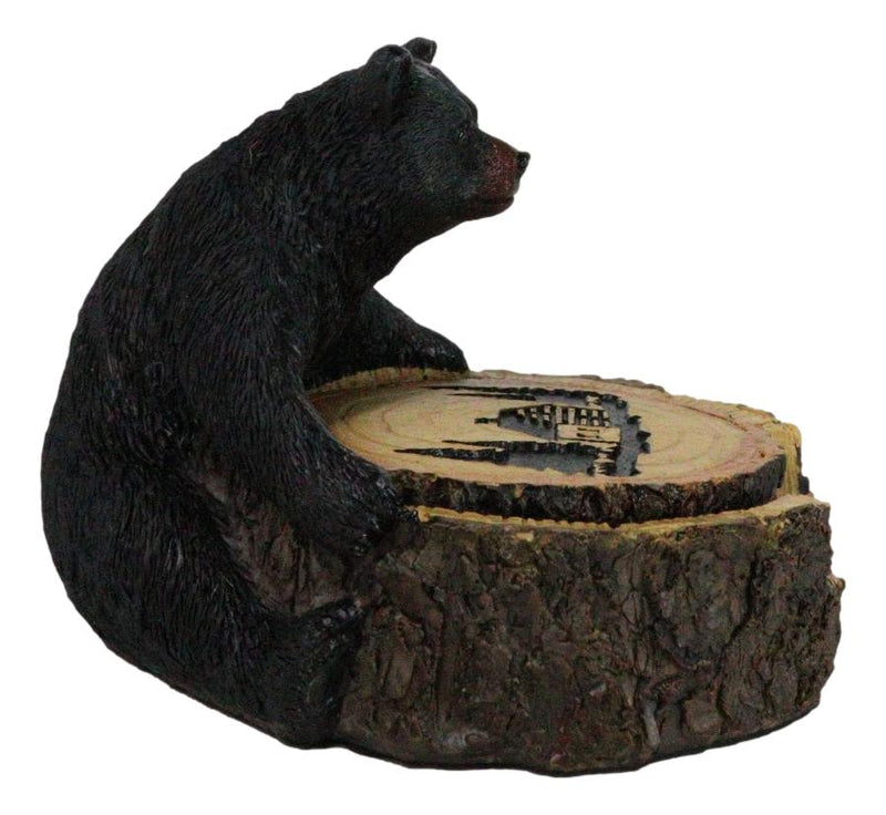 Western Rustic Forest Black Bear Hugging Tree Ring Coasters And Holder Set