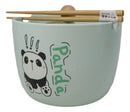 Green Curious Lucky Panda Donburi Ramen Soup Bowl With Chopsticks And Lid