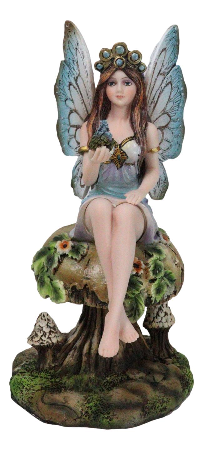 Queen Tribal Fairy Holding Dragon Hatchling By Mushroom Forest Stool Figurine