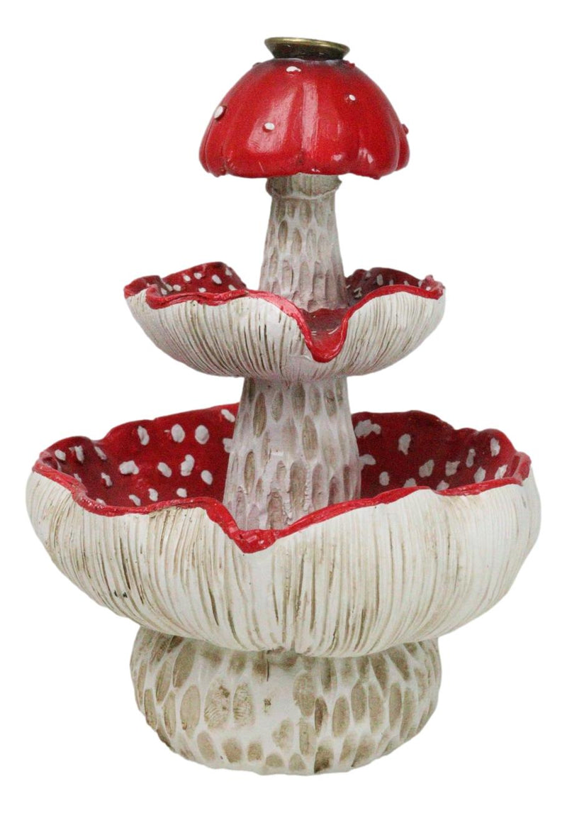 Enchanted Fairy Garden Red 3 Tiered Toadstool Mushrooms Backflow Incense Burner