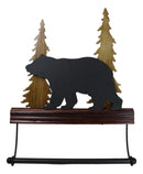 Rustic Western Black Bear by Pine Tree Forest Wooden Wall Hand Towel Holder Bar