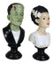 Set Of 2 Victor Frankenstein With Elizabeth Bride Bust Figurines With LED Eyes