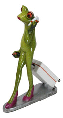 Airport Sky Traveler Lady Frog Wearing Red Heels And Pulling A Suitcase Figurine