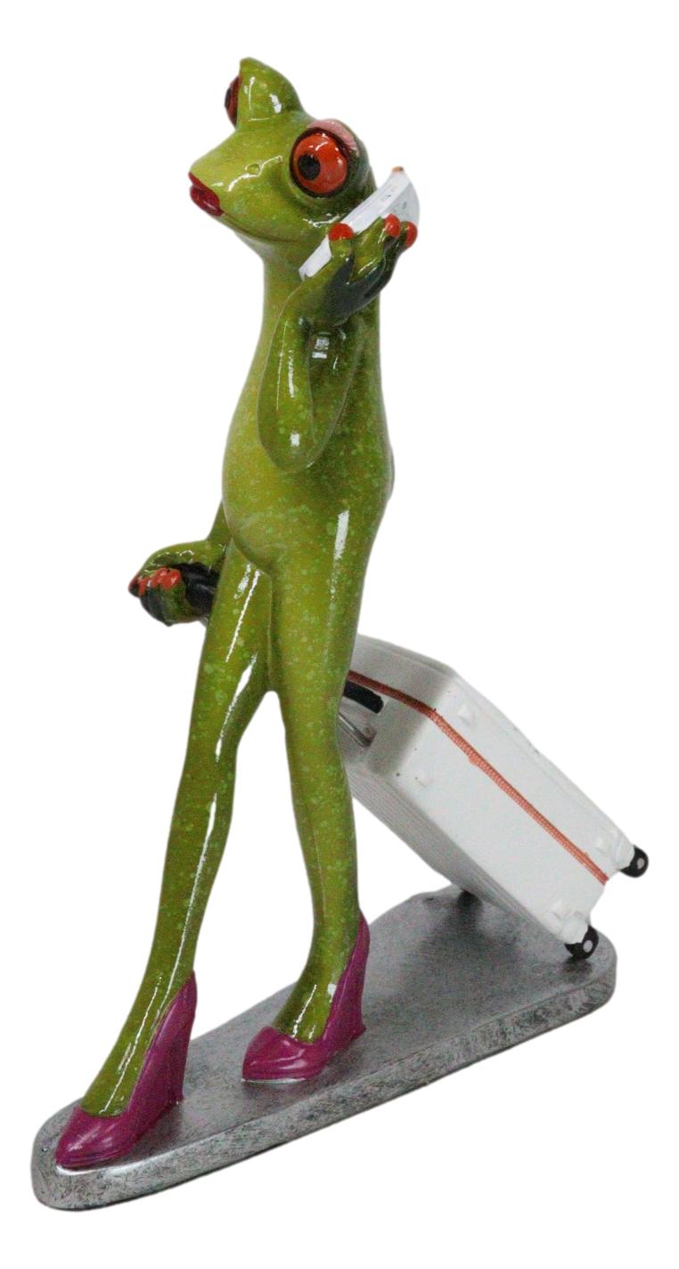 Airport Sky Traveler Lady Frog Wearing Red Heels And Pulling A Suitcase Figurine