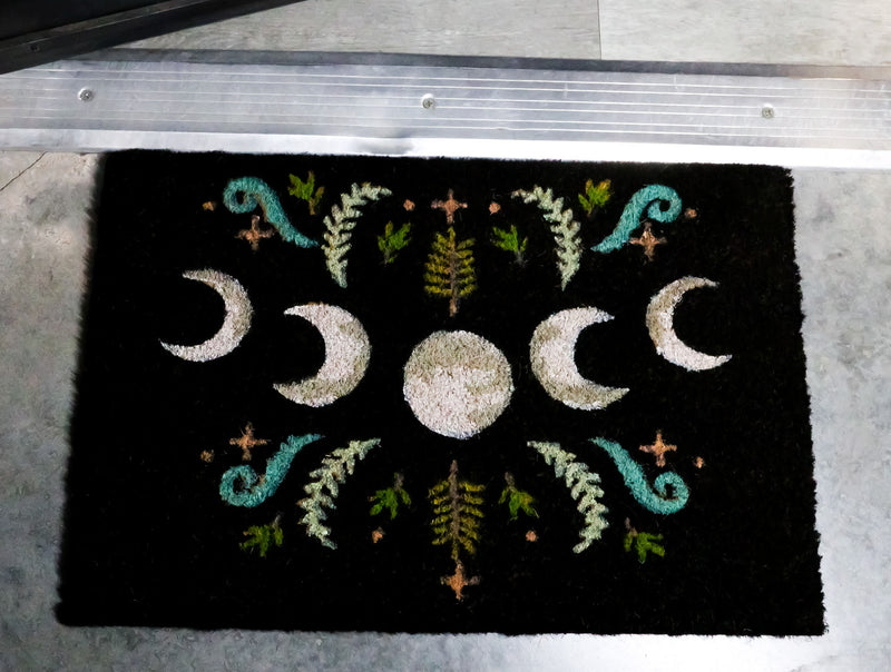 Dark Forest Moon Phase Wiccan Black Coir Coconut Fiber Floor Mat Doormat