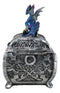 Metallic Blue Ocean Dragon Holding Rune Key On Treasure Chest Trinket Box