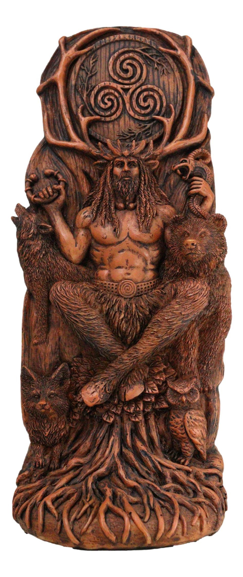 Seated Celtic Horned God Cernunnos Cobra Bear Wolf Owl Tree of Life Sculpture