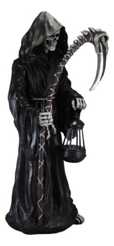 Time Waits For No Man Grim Reaper Holding Scythe And Solar LED Lantern Statue