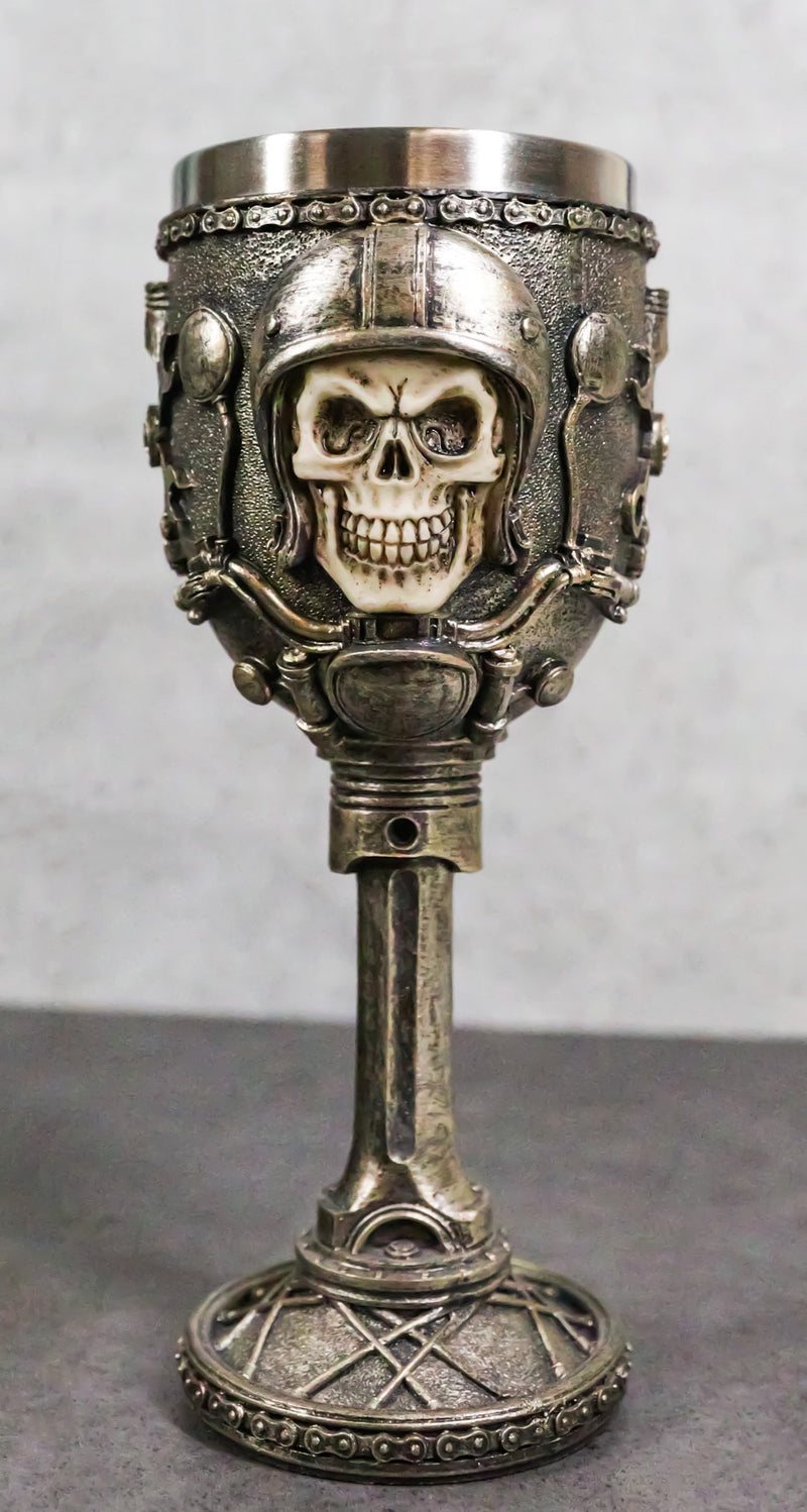 Motorcycle Mechanic Gothic Dark Biker Skull With Helmet Wine Goblet Cup