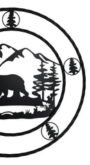 24"Dia Rustic Western Black Bear By Mountains Pine Forest Metal Wall Circle Sign