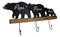 Rustic Forest Black Bear Family Papa Mama Baby Silhouette 3 Pegs Wall Hooks 20"L