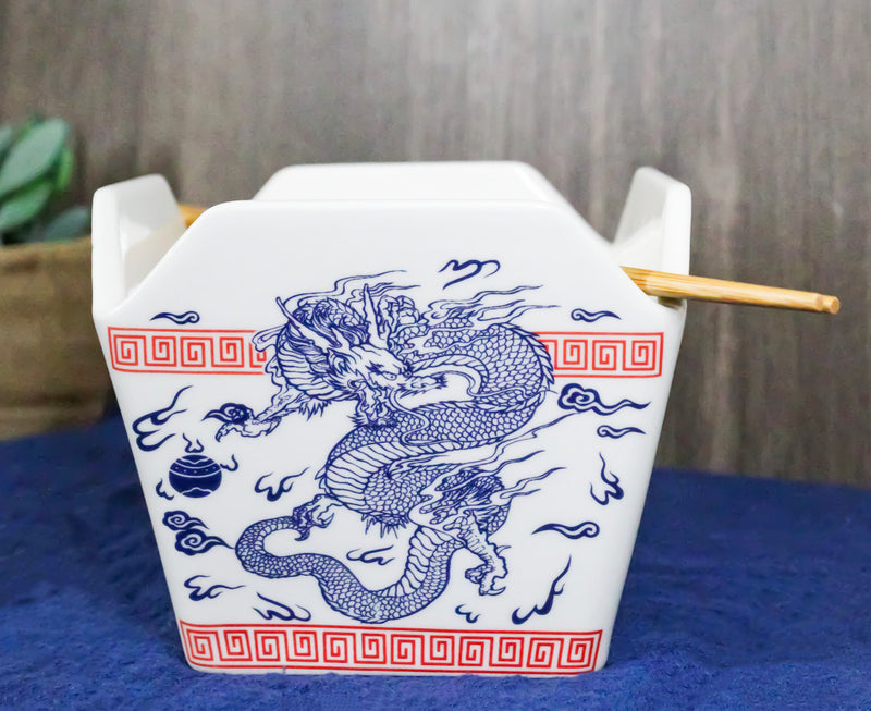 Oriental Nine Dragons King Takeout To Go Box Serving Bowl With Chopsticks Set