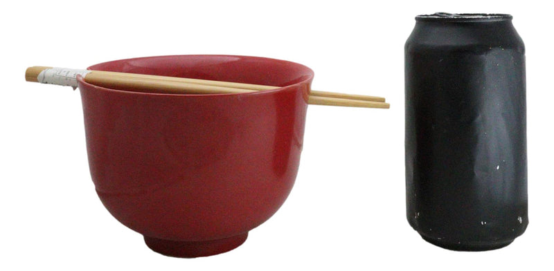 Red Cute Chubby Kitty Cat Ceramic Donburi Ramen Bowl With Chopsticks Set