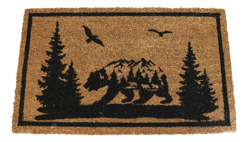 Rustic Western Black Bear Scenic Pine Forest Coir Fiber Floor Mat Doormat 30X18