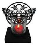 Death's Head Skull Moth Triple Moon Coated Metal Votive Tea Light Candle Holder