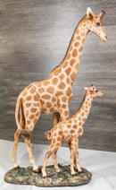 Safari Savannah Masai Giraffe Mother and Calf Strolling On Grasslands Figurine