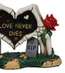 Red Roses Love Never Dies Skeleton Hand Heart Tombstones Cake Topper Figurine