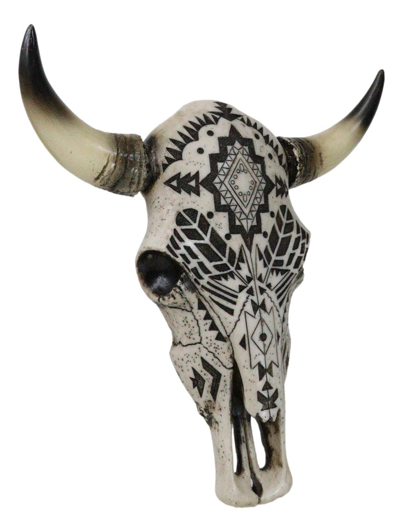 Western Tribal Aztec Vector Tattoo Patterns Horned Cow Skull Wall Decor Plaque