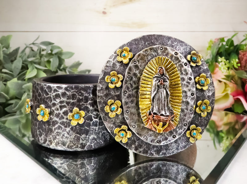 Our Holy Lady Of Guadalupe Mother Mary Decorative Round Jewelry Rosary Box