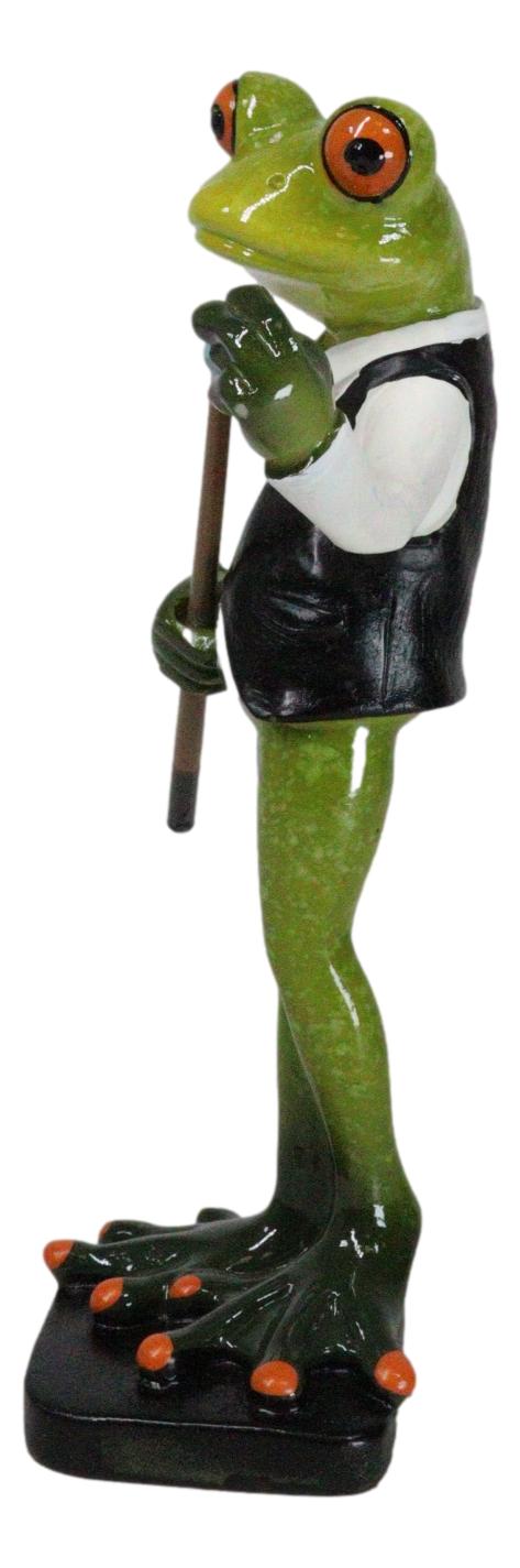 Bow Tie Billiards Pro Green Toad Frog Applying Chalk to Pool Cue Tip Figurine