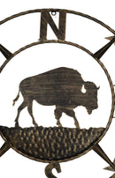 Bison Buffalo with N-S-E-W Compass Cardinal Directions Metal Wall Circle Sign