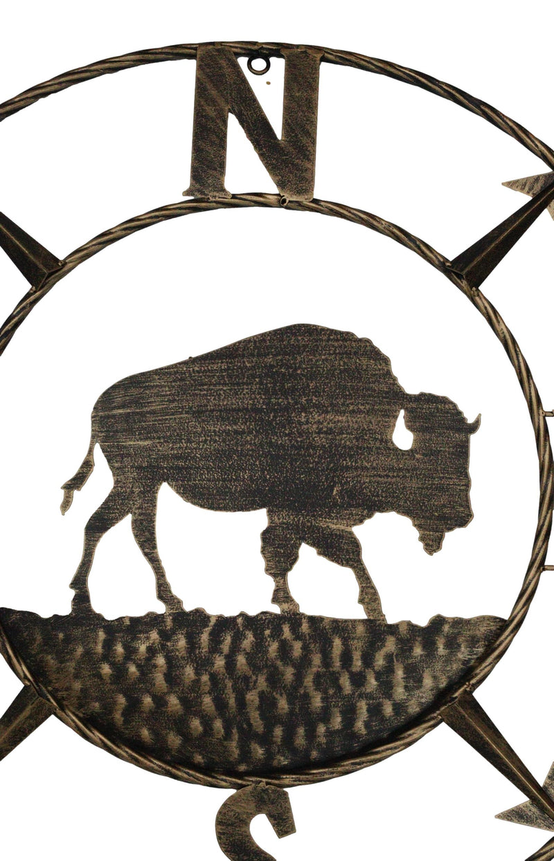 Bison Buffalo with N-S-E-W Compass Cardinal Directions Metal Wall Circle Sign