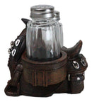 Country Western Faux Leather Cowboy Horse Saddle Salt Pepper Shakers Holder