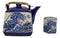 Blue White Great Wave Of Kanagawa Hokusai Hexagonal Teapot With 4 Tea Cups Set