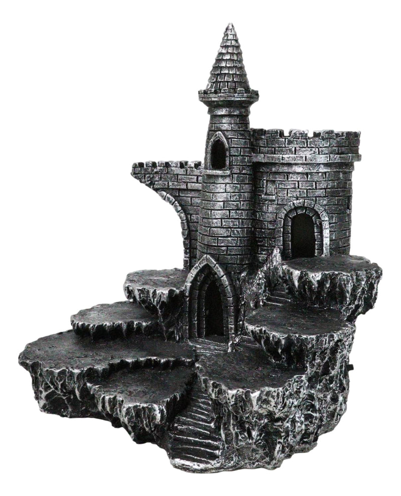 Medieval Stonewall Castle Fortress On Rock Steppes Display Stand W/ LED Figurine