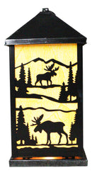 Rustic Deer Moose Scenic Forest Mountains Electric Metal Wall Or Floor Lantern