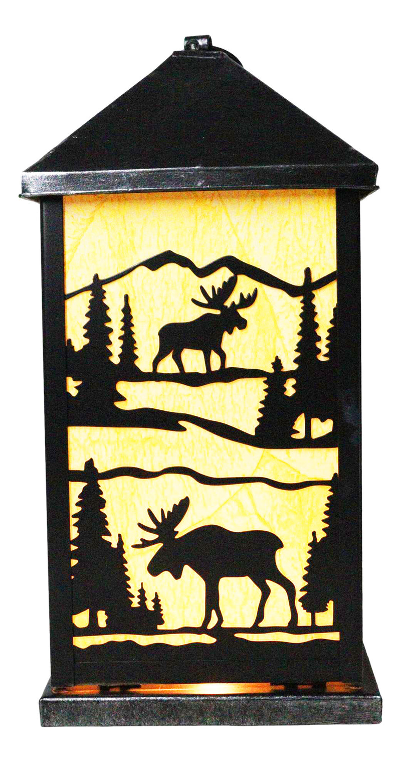 Rustic Deer Moose Scenic Forest Mountains Electric Metal Wall Or Floor Lantern