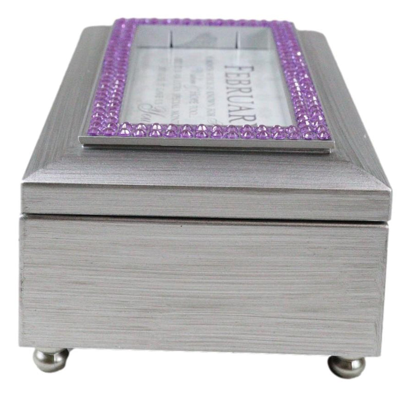 February Birthday Purple Amethyst Birthstones Silver Tone Musical Trinket Box