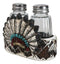 Tribal Indian Chief Headdress Bonnet Roach With Feathers Salt Pepper Shakers Set