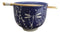 Auspicious Blue Tombo Dragonfly Ceramic Donburi Ramen Bowl With Chopsticks Set