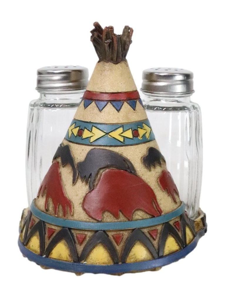 Southwestern Indian Teepee Hut Buffalo Stampede Salt And Pepper Shakers Holder