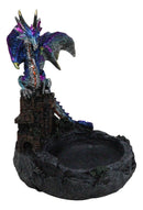 Purple Blue Dragon Perching On Stonewall Castle Ashtray Jewelry Dish Figurine