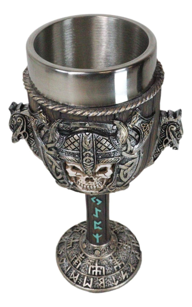 Valhalla Viking Warlord Skull Dragon Longship With Rune Symbols 6oz Wine Goblet