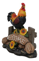 Ebros Large Country Chicken Rooster On Wooden Fence With Sunflowers Welcome Statue