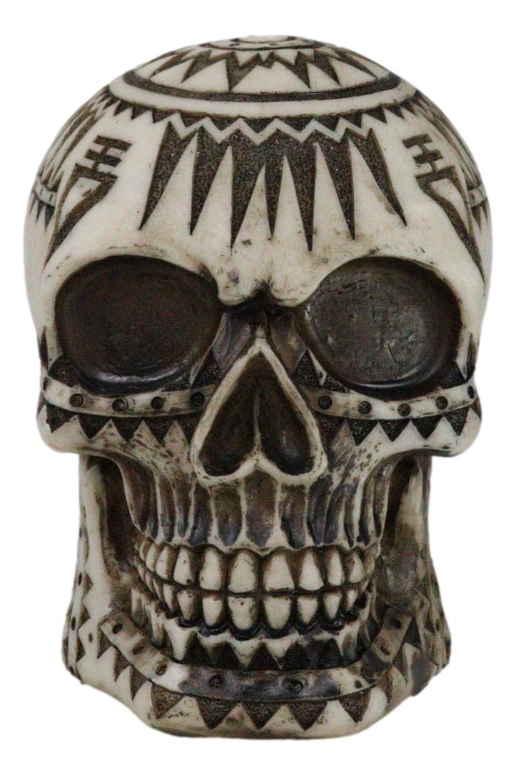 Southwestern Exotic Tribal Maori Tattoo Skull Money Coin Piggy Bank Figurine