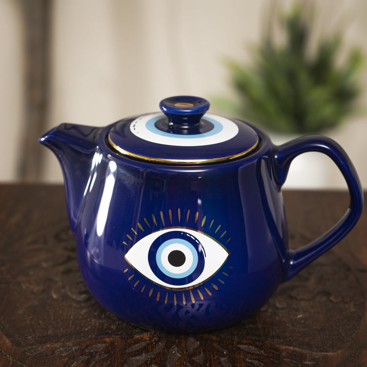 Blue Gothic Alchemy Porcelain Wicca Evil Eye Of Providence Protection Tea Pot