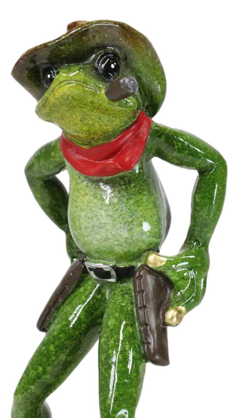 Wild Western Standoff Cowboy Frog With Hat Cigar And 2 Guns On Lilypad Figurine