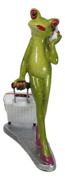 Airport Sky Traveler Lady Frog Wearing Red Heels And Pulling A Suitcase Figurine