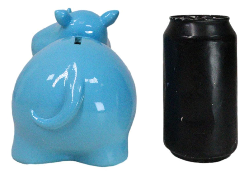 Whimsical Pastel Blue Pachyderm Rhino Money Coin Savings Piggy Bank Figurine